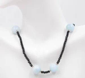 14KY Natural Aquamarine Necklace Aquamarine w/ Black Spinel Necklace Beaded Necklace Natural Gemstone Necklace SKU 108938