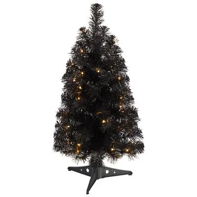 2'Black Artificial Christmas Tree with 35 LED Lights and 72 Bendable Branches