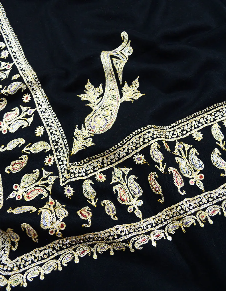 black tilla embroidery pashmina shawl 8419