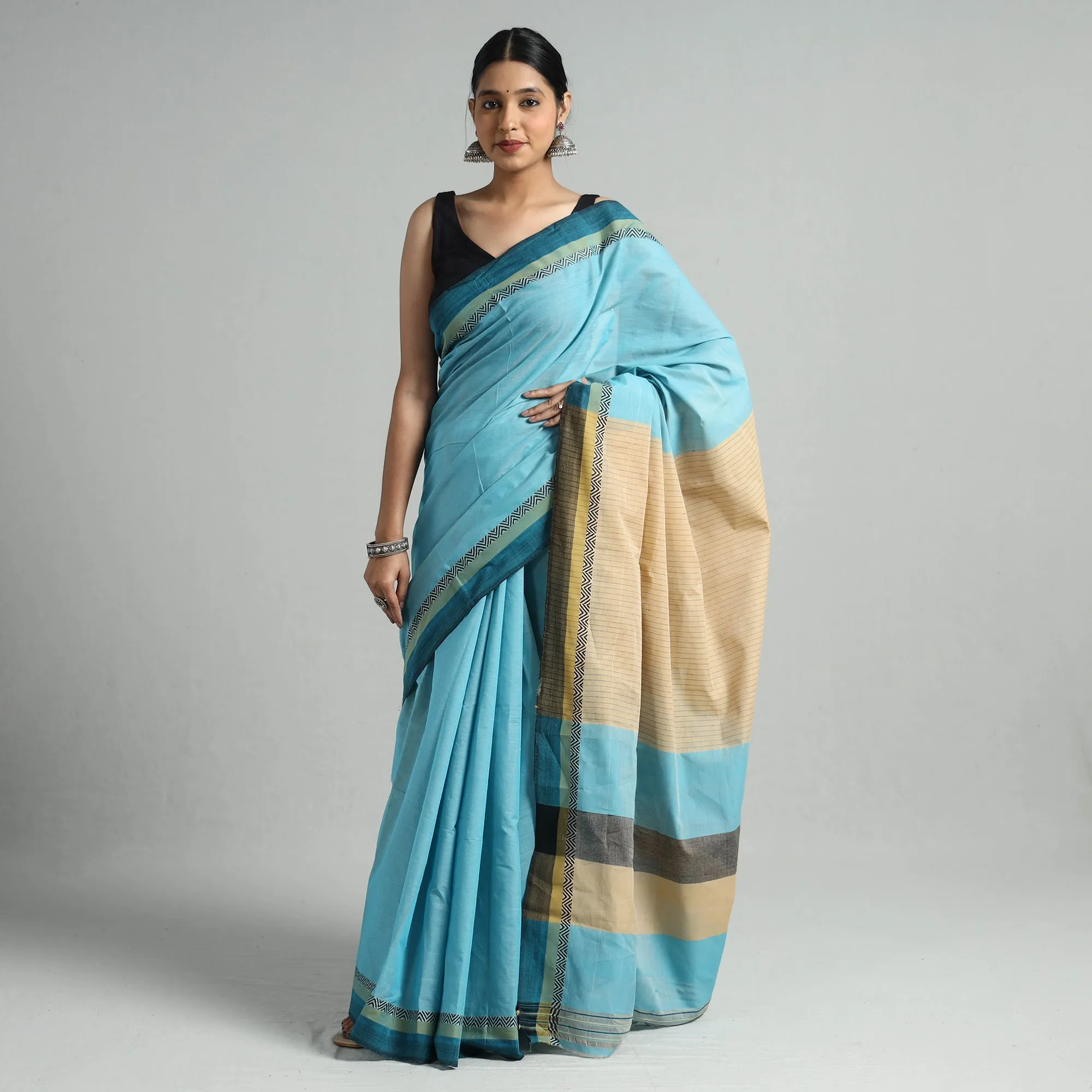 Blue - Chitrika Pure Handloom Dobby Cotton Saree