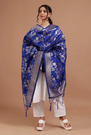 Blue Color Semi Silk Dupatta With Zari Weaving