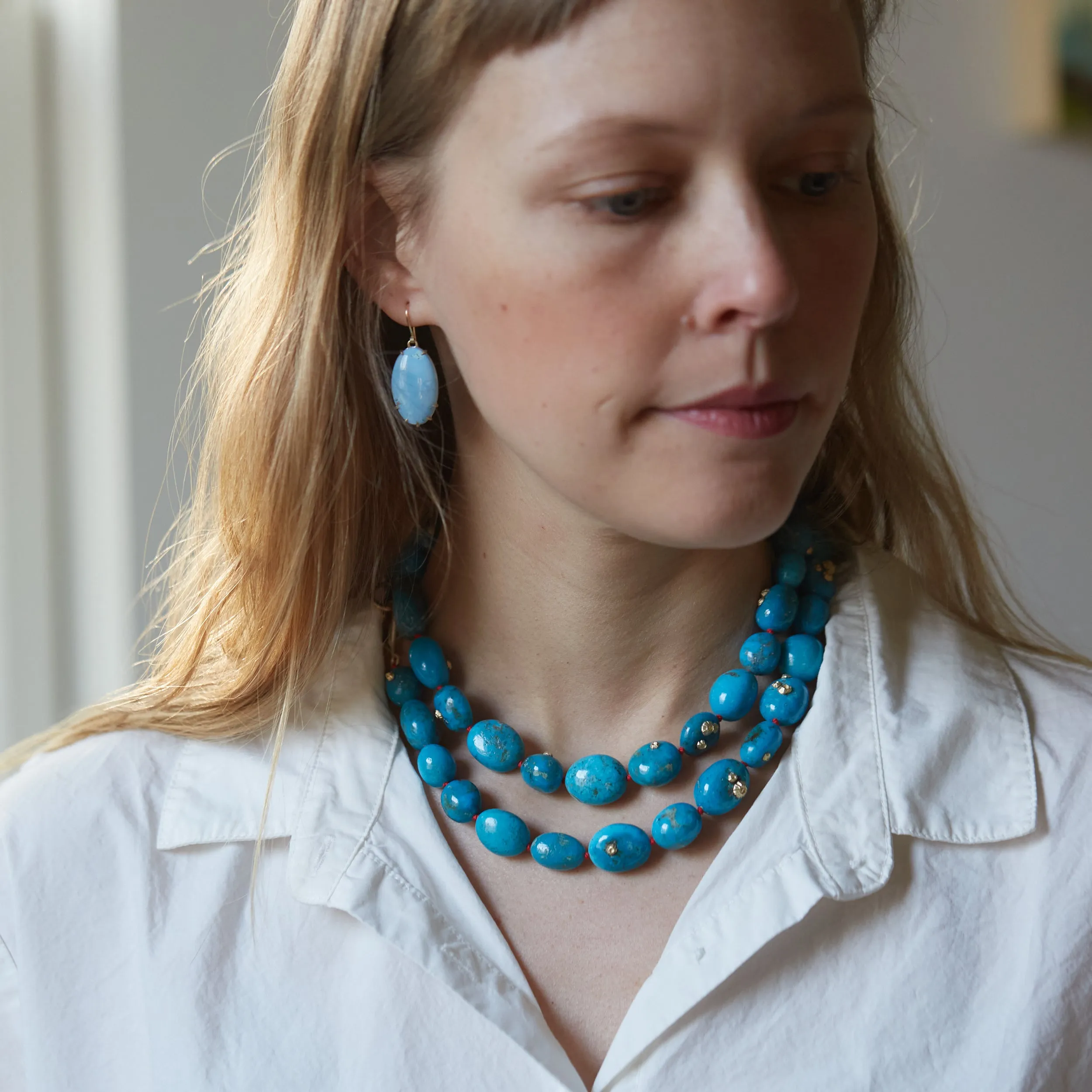 Blue Nile River Turquoise Ruthie B. Necklace with Barnacles