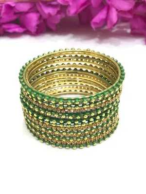 Charming Green Color Designed Style Bangles With Glitters for Girls