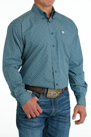 Cinch Men's Geometric Print Button Down Western Blue Cream Shirt