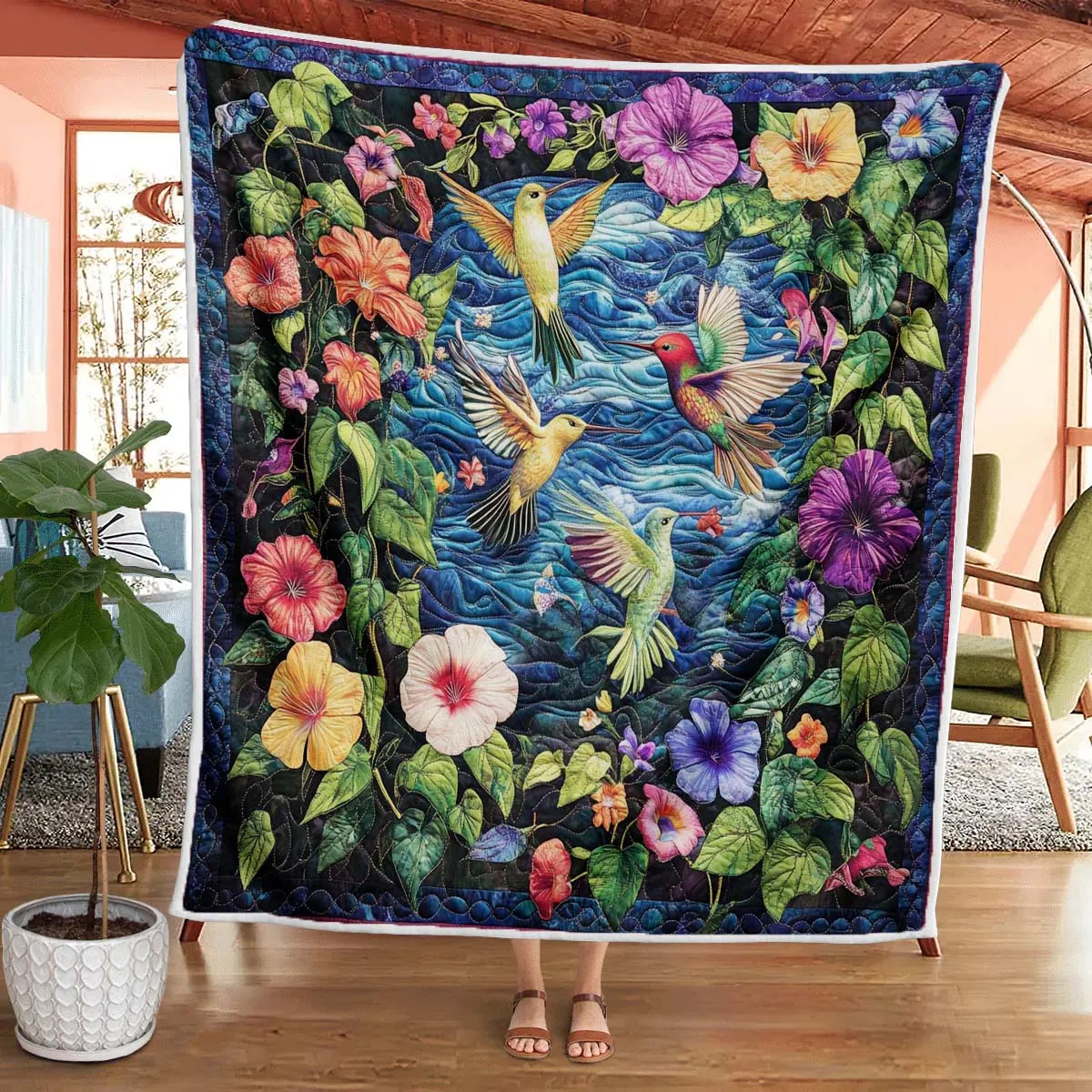 Colorful Hummingbird Blanket - G053 - Premium Blanket