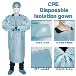 Disposable CPE Plastic Gowns Full Sleeve Aprons Isolation Medical Gown