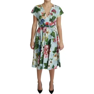 Dolce & Gabbana Floral Elegance V-Neck Cotton Dress