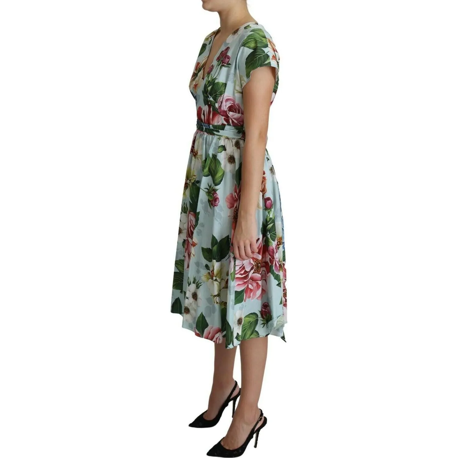 Dolce & Gabbana Floral Elegance V-Neck Cotton Dress