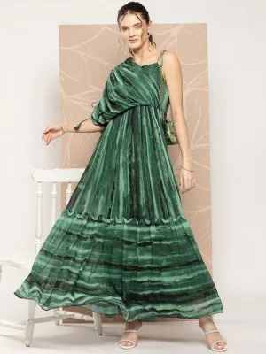 Drape Ombre Printed Maxi Gown with Inner