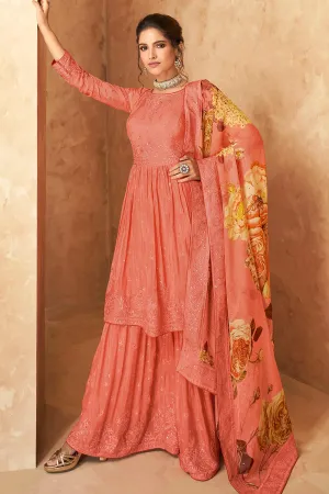 Faux Georgette Coral Peach Designer Sharara Suit