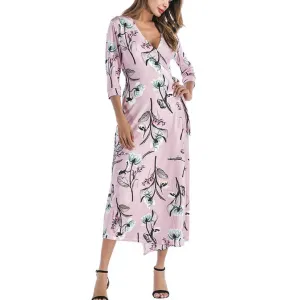 Floral Printed Bohemian Wrap Long Dress