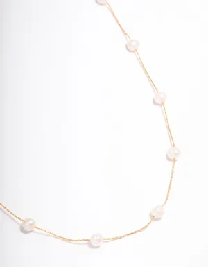 Gold Plated Freshwater Pearl Dotted Fine Short Necklace