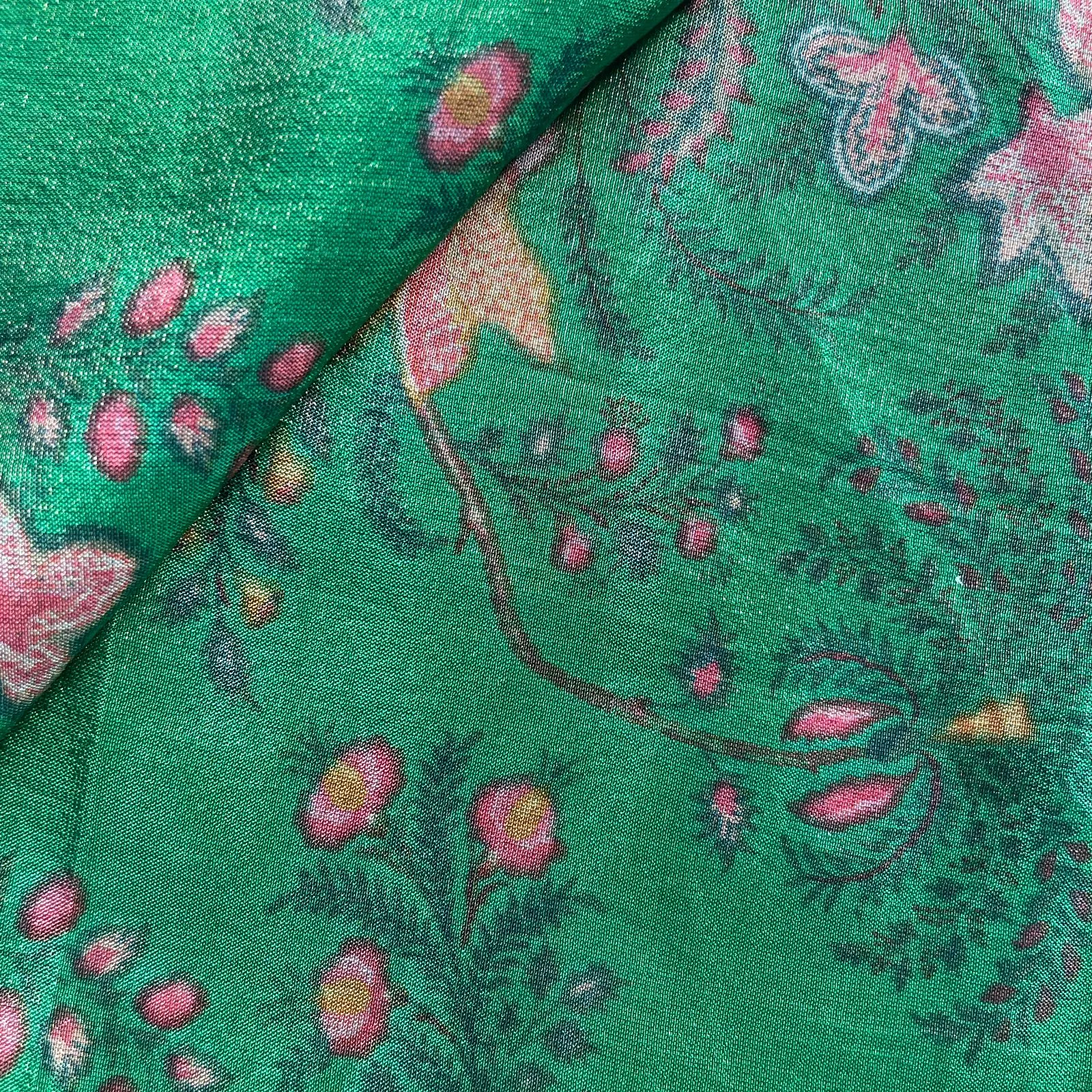 Green Floral Cutdana Embroidery Tissue Fabric 17988