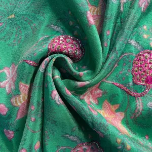 Green Floral Cutdana Embroidery Tissue Fabric 17988