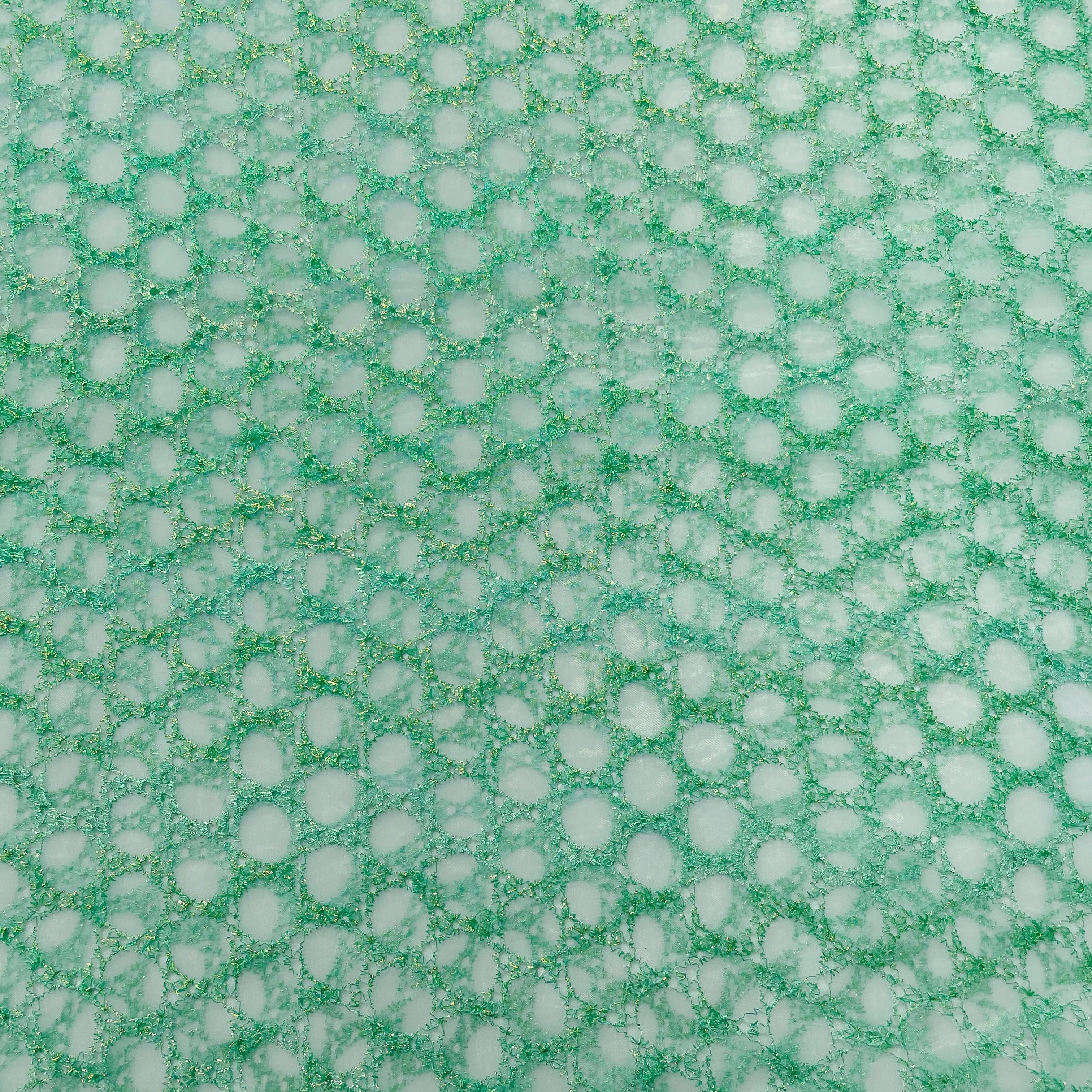 Green Geometerical Sequins Embroidery Organza Fabric