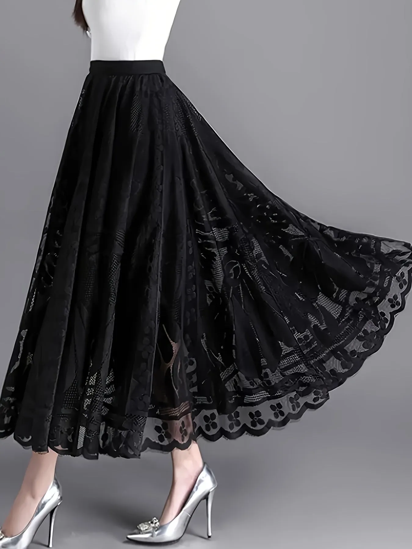 High Waist Lace Skirt Elegant AnkleLength Spring  Summer Style