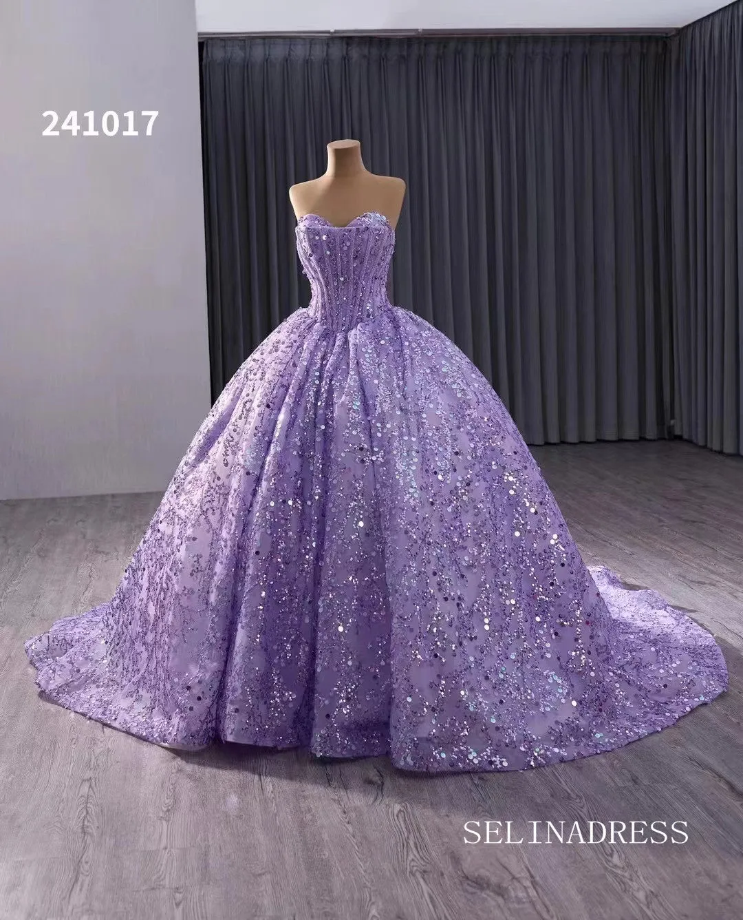 Lilac Beaded Ball Gown Wedding Dress Sweetheart Quinceanera Dress 241017