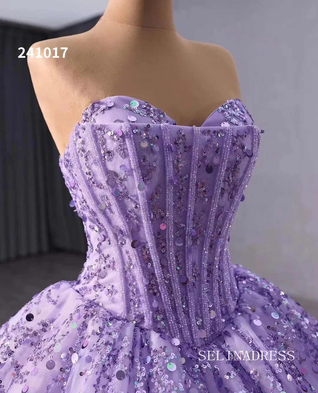 Lilac Beaded Ball Gown Wedding Dress Sweetheart Quinceanera Dress 241017