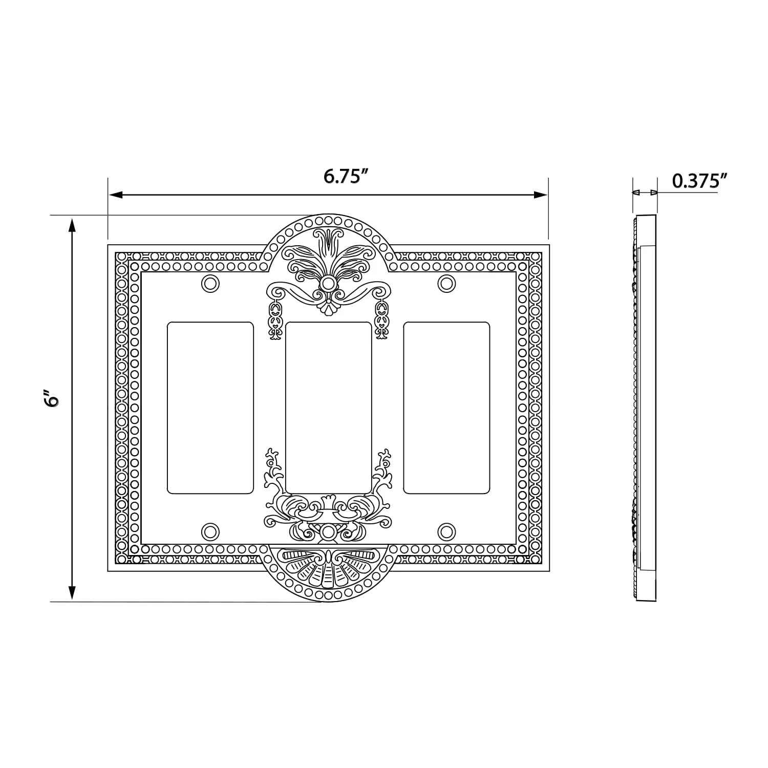 Meadows Switch Plate with Triple Rocker in Antique Brass