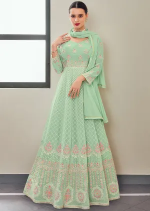 Mint Green Multi Thread Embroidered Anarkali Suit