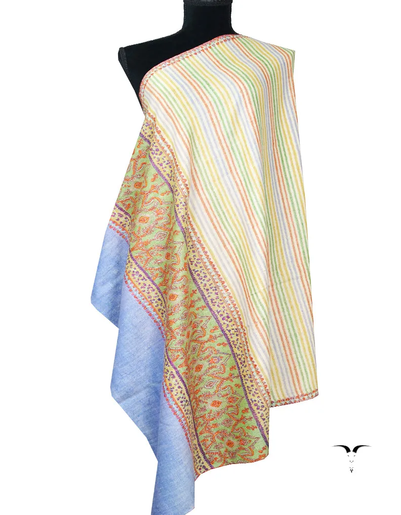 multicoloured striped blue embroidery pashmina shawl 8465