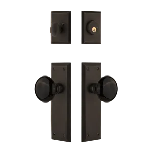 New York Entry Set with Black Porcelain Knob in Oil-Rubbed Bronze