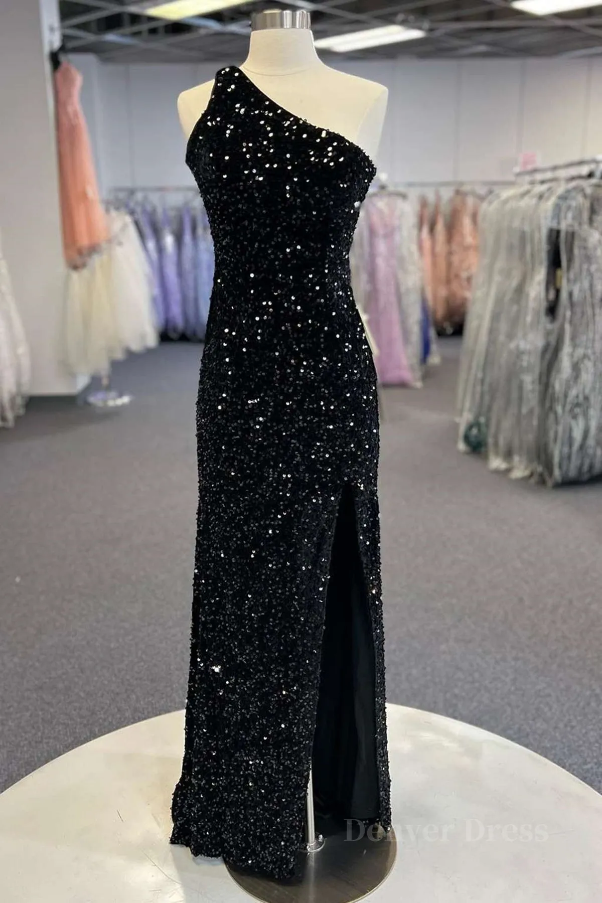 One Shoulder Black Sequins Mermaid Long Prom Dresses Black Sequins Mermaid Long Prom Dresses