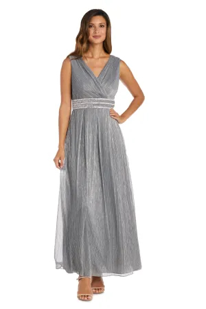 Petite Sleeveless Crinkle Rhinestone Waist Gown- Evening Gown