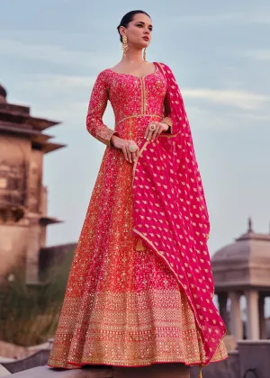 Pink & Orange Heavy Georgette Floor Length Anarkali Gown