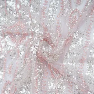 Pink Cutdana Sequins Embroidery Net Fabric 21235