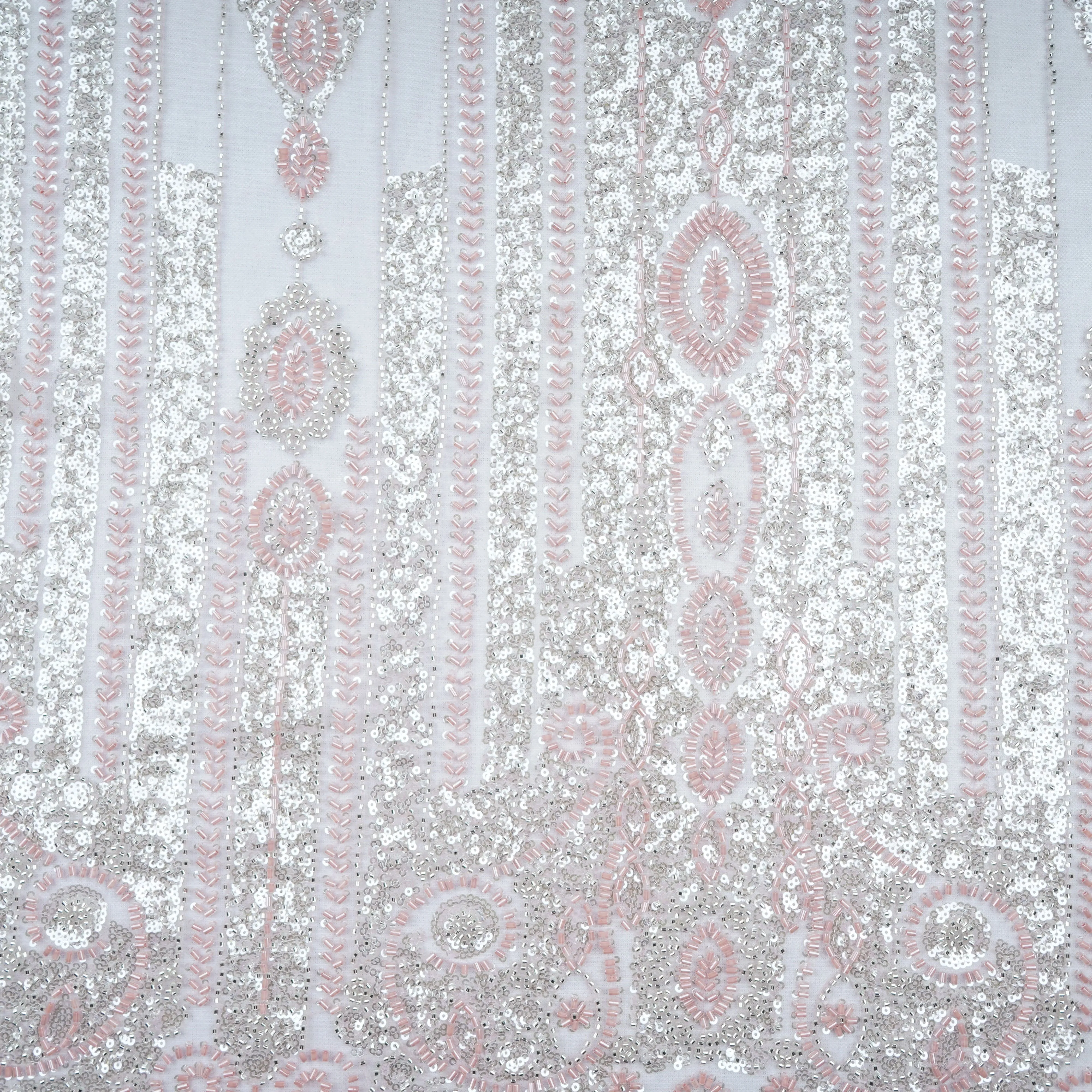 Pink Cutdana Sequins Embroidery Net Fabric 21235