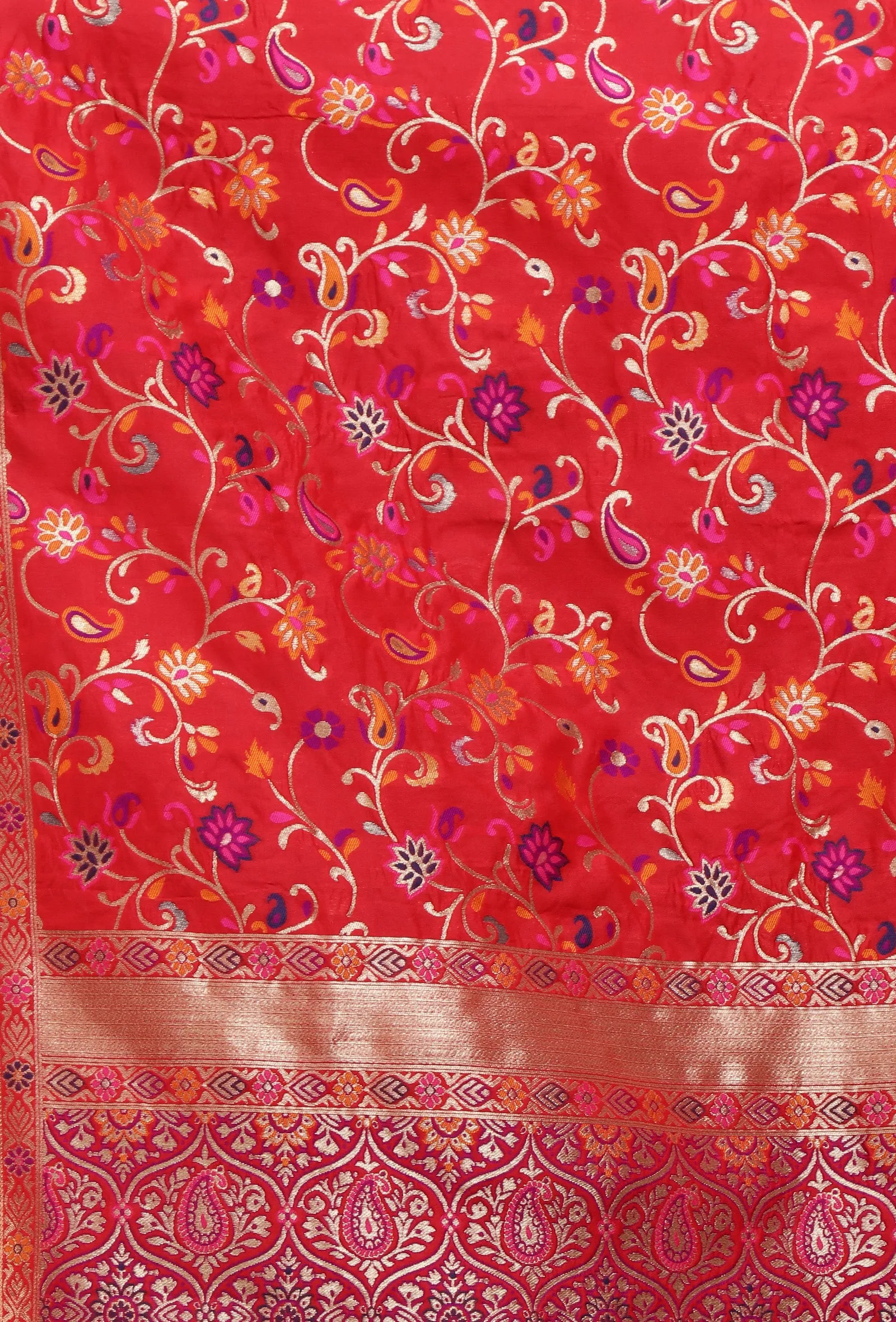 Red Color Semi Silk Dupatta With Zari Weaving