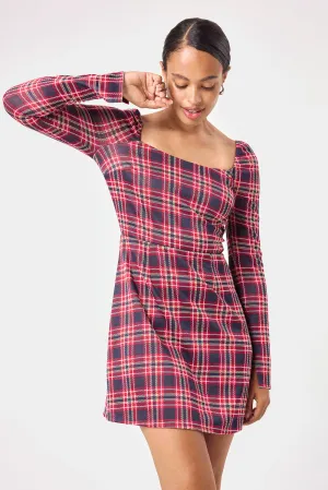 Red Plaid Long Sleeve Dress