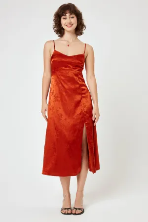 Red Satin Jacquard Midi Cami Dress