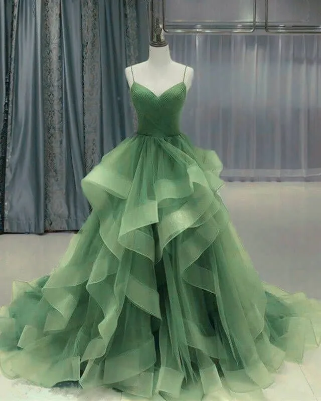 Sage Green Quinceanera Dresses Ruffled Prom Dress Ball Gowns