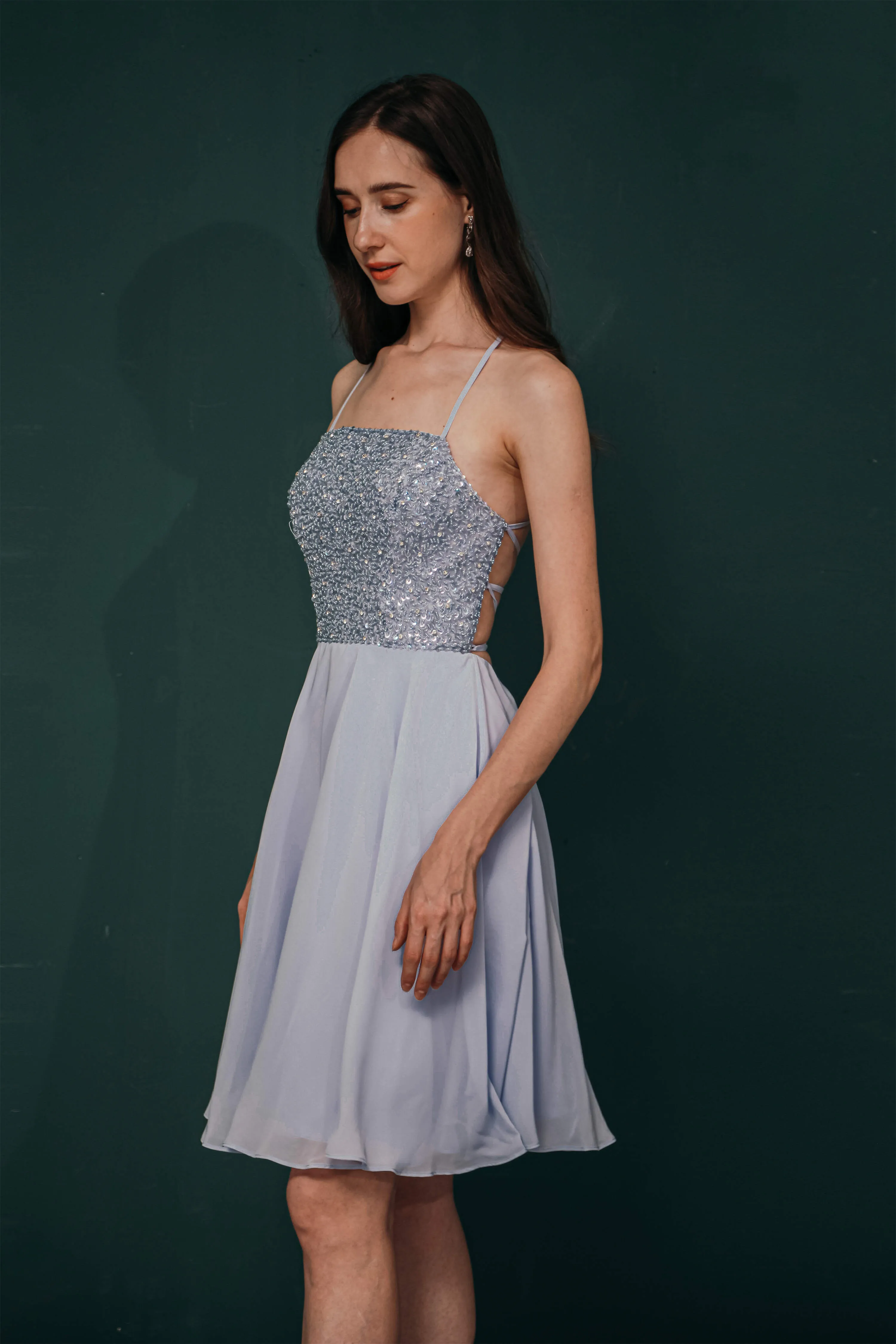 Short A-Line Strapless Beaded Chiffon Homecoming Dresses