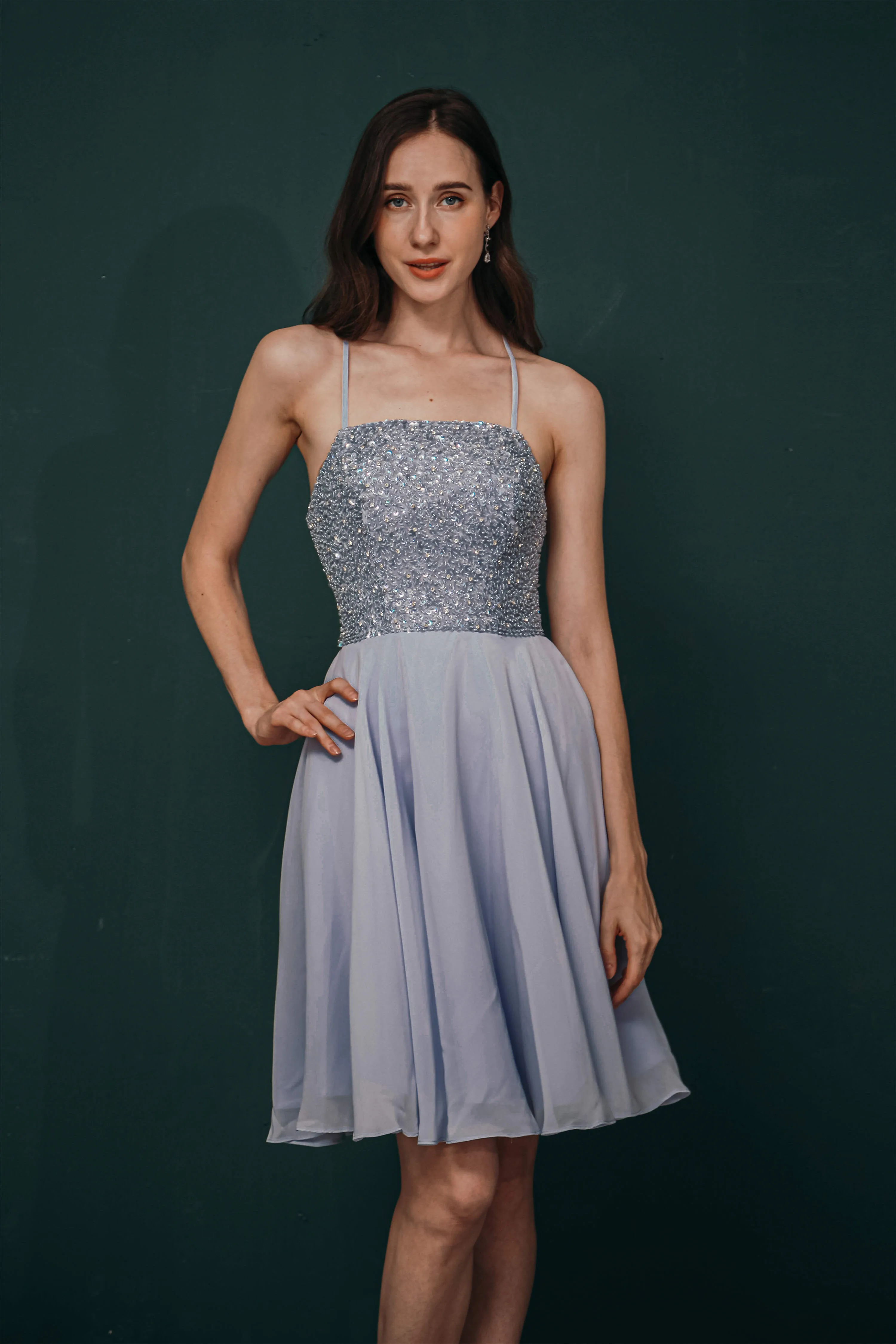 Short A-Line Strapless Beaded Chiffon Homecoming Dresses