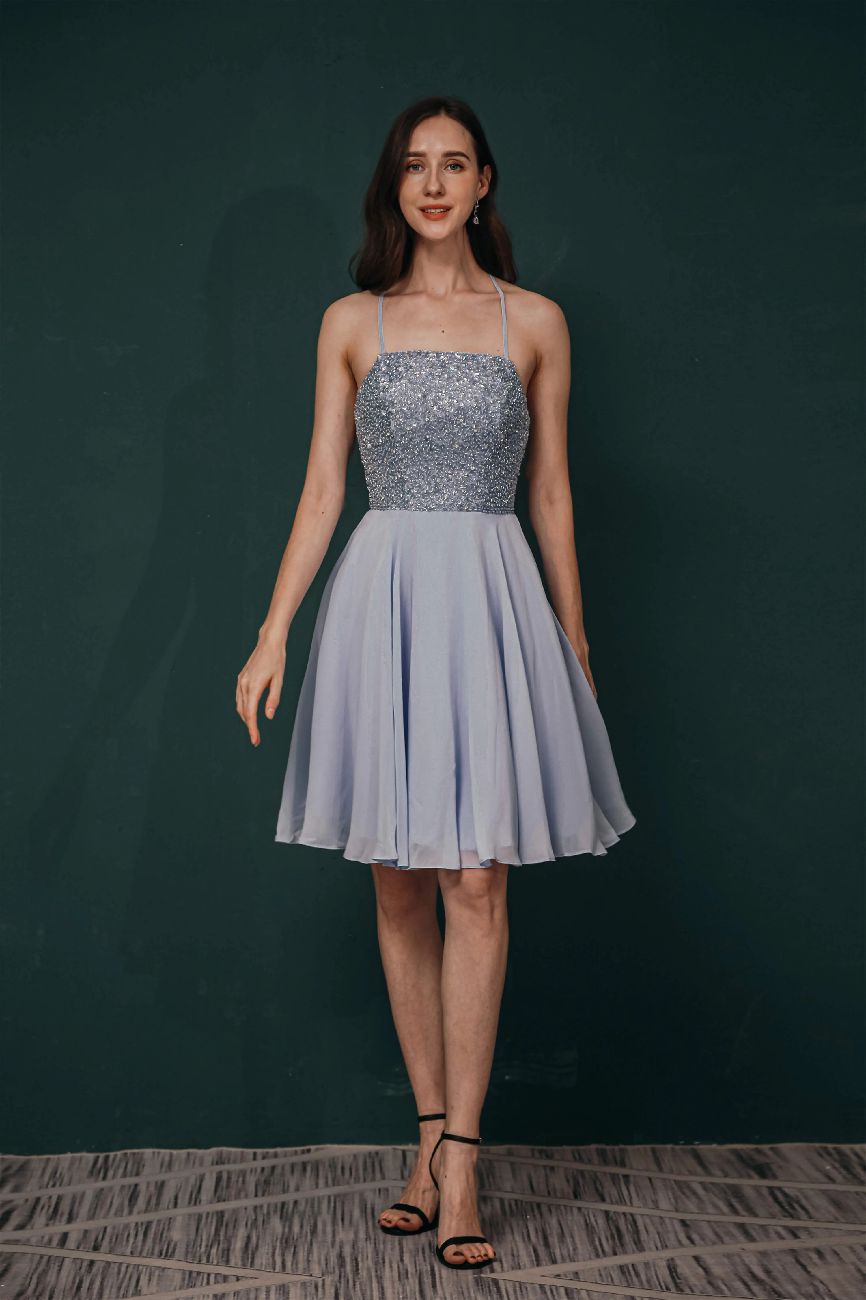 Short A-Line Strapless Beaded Chiffon Homecoming Dresses