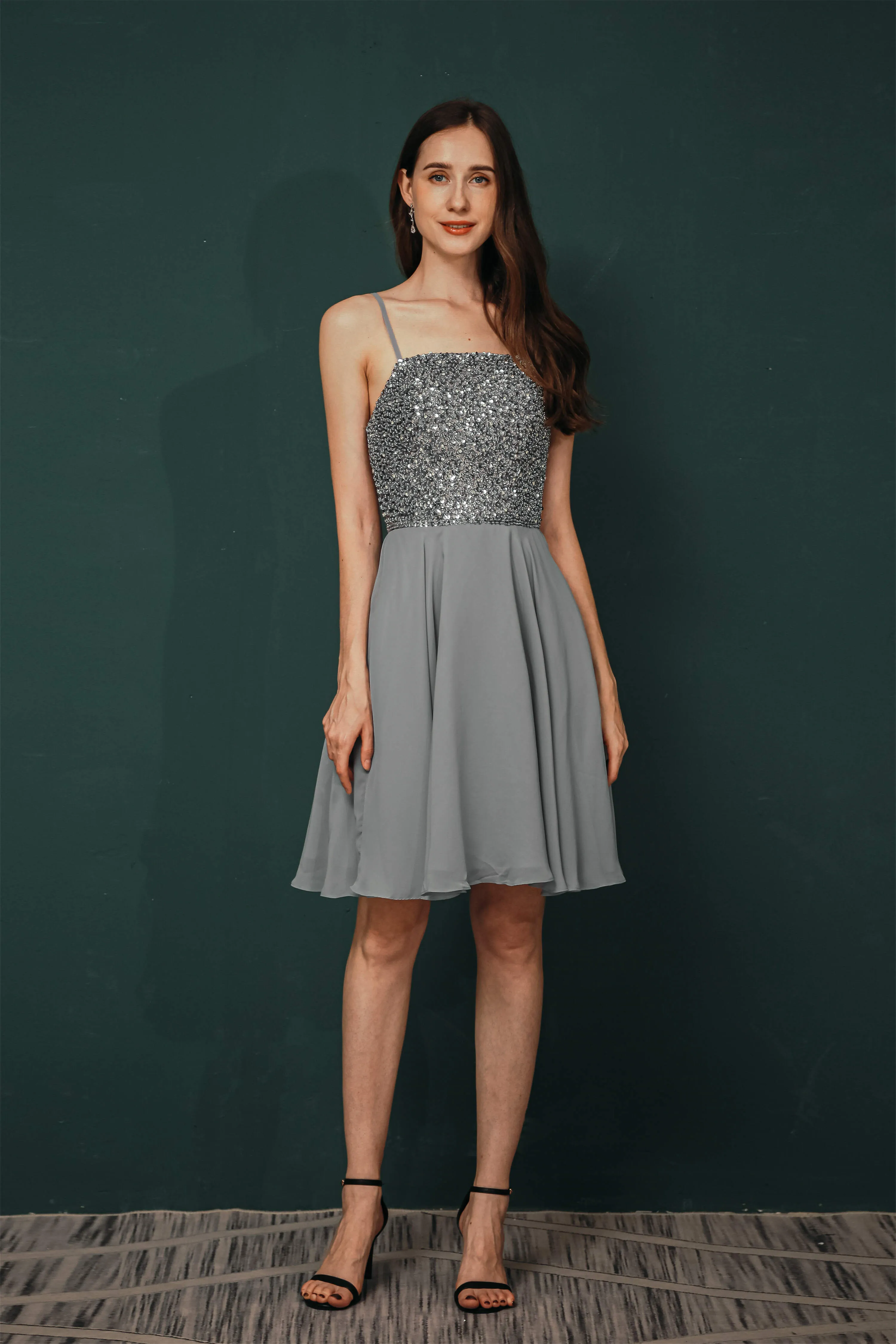 Short A-Line Strapless Beaded Chiffon Homecoming Dresses