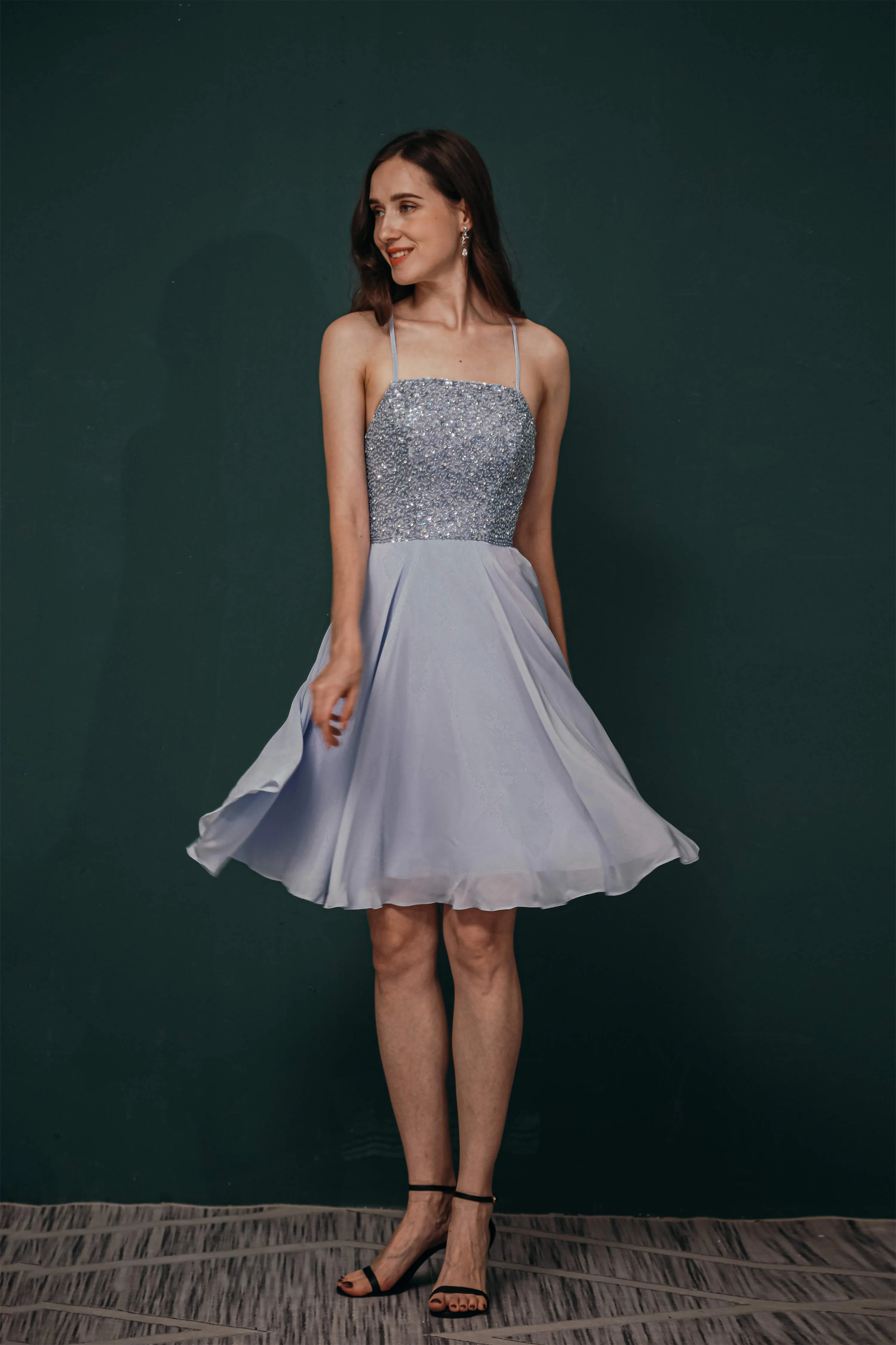 Short A-Line Strapless Beaded Chiffon Homecoming Dresses