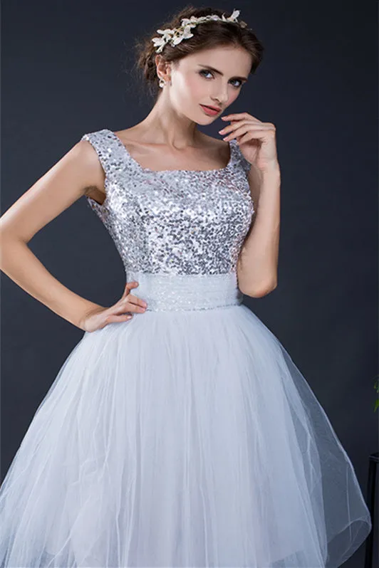 Short Sequin Tulle Lace-up Knee-length Homecoming Dresses