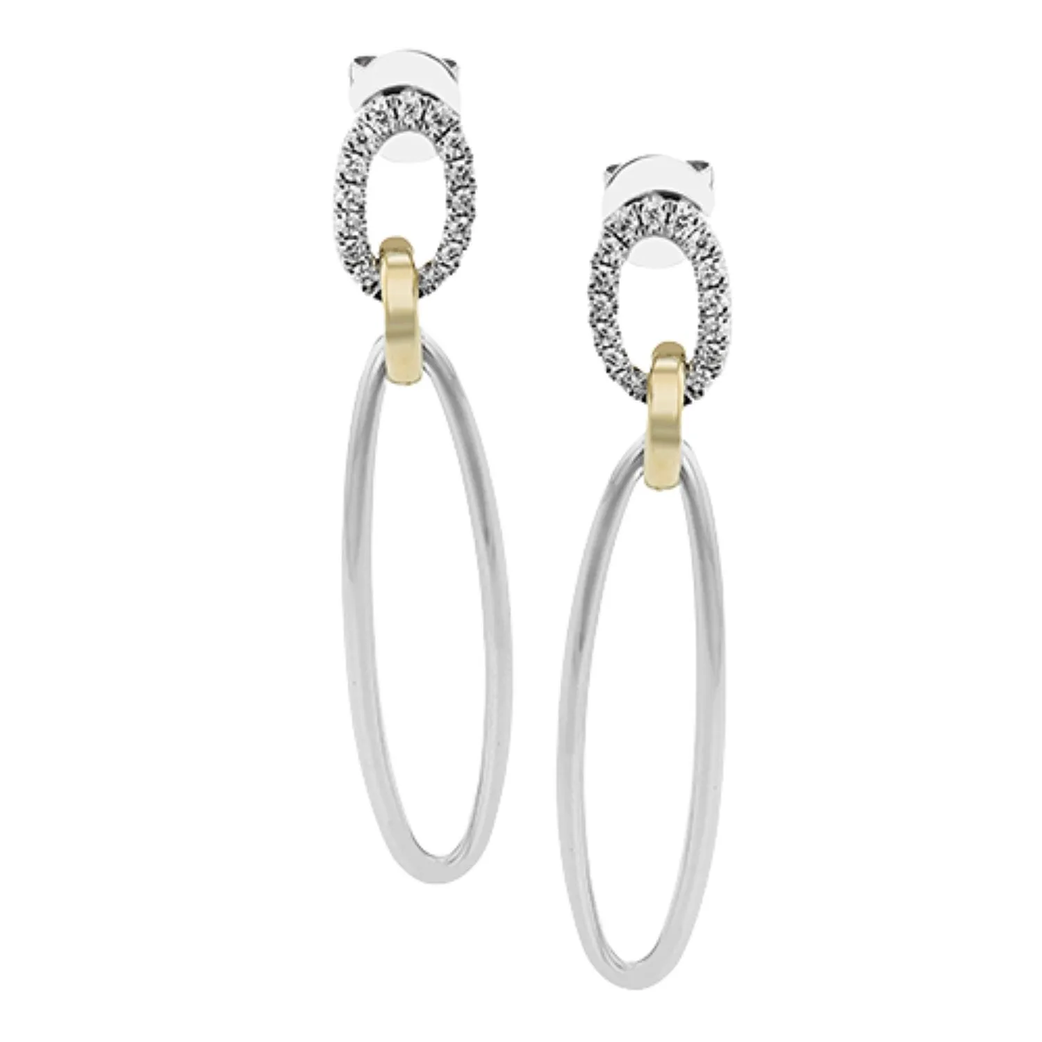 Simon G. Two-Tone Oval Shaped Drop Diamond Earrings