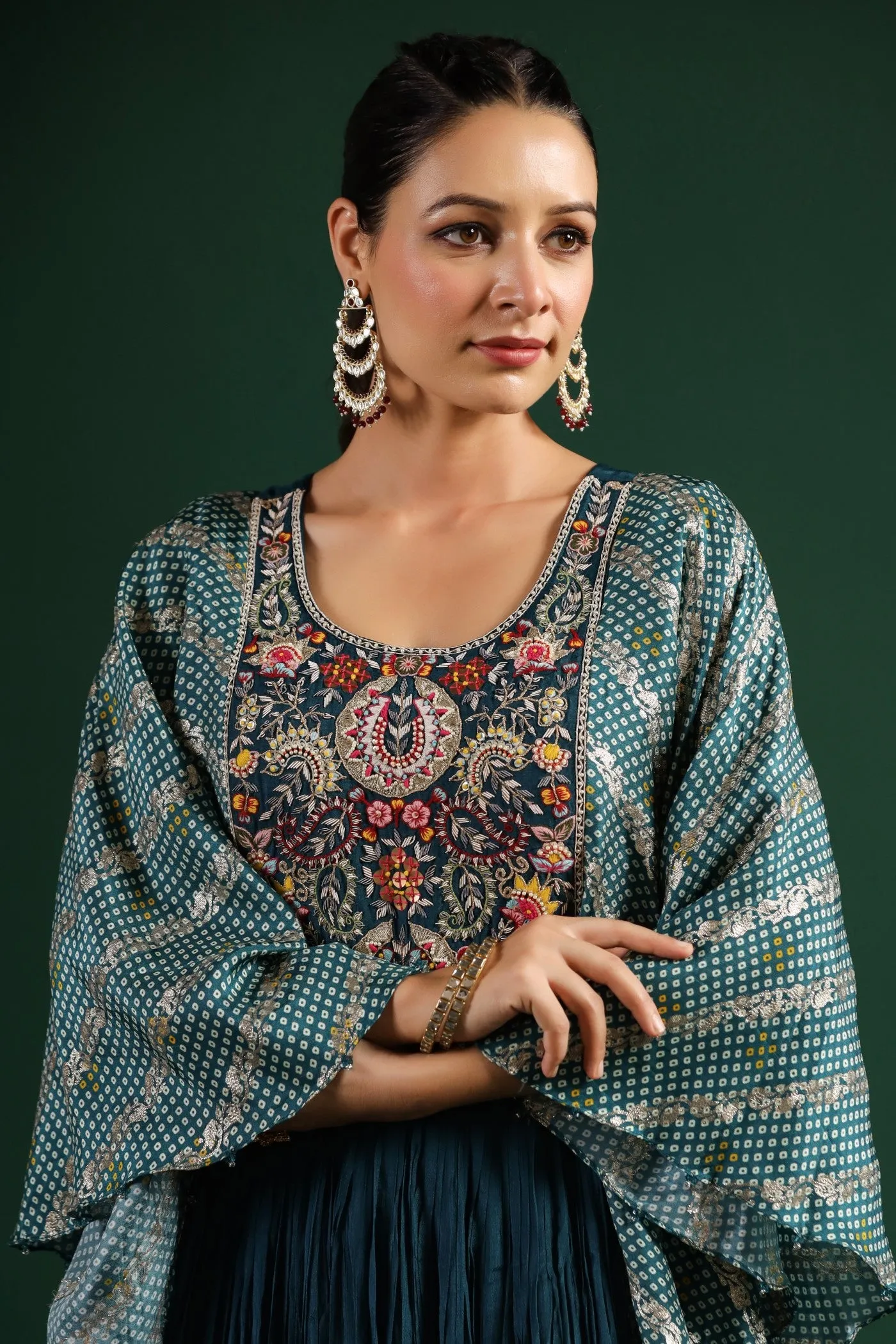 Teal Blue Bandhani Printed Gown