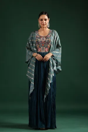 Teal Blue Bandhani Printed Gown